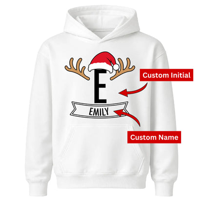 Custom Initial And Name Christmas Kids Hoodie