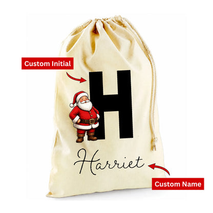 Custom Initial & Name Santa Claus Canvas Christmas Santa Sack