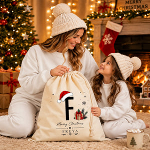 Custom Initial Name Santa Hat Christmas Santa Sack