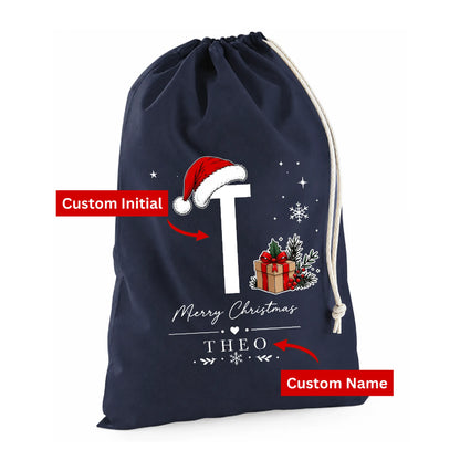 Custom Initial Name Santa Hat Christmas Santa Sack