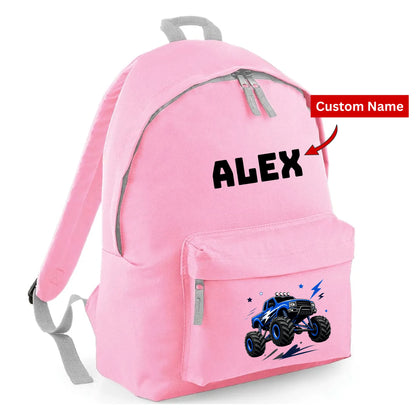 Personalised Kids Backpack with Custom Name & Monster Truck Design - Large Size
