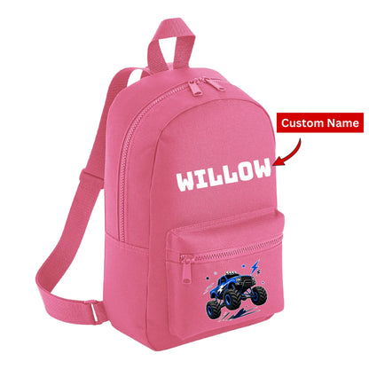 Personalised Kids Backpack with Custom Name & Monster Truck Design - Small Size