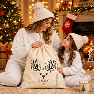 Custom Name Reindeer Baubles Christmas Santa Sack