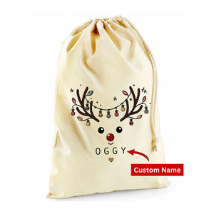Custom Name Reindeer Baubles Christmas Santa Sack