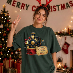 Custom North Pole Express Train Ticket Christmas Oversized T-Shirt