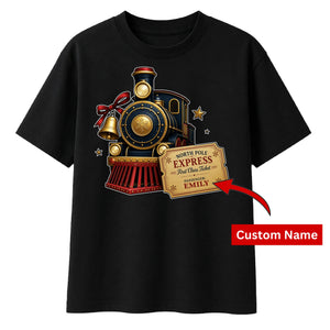 Custom North Pole Express Train Ticket Christmas Oversized T-Shirt