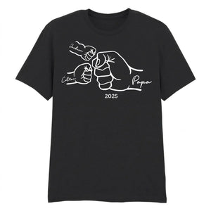 Custom Papa and Child Fist Fathers Day Printed Unisex T-Shirt