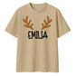 Custom Reindeer Antler Name Christmas Oversized T-Shirt