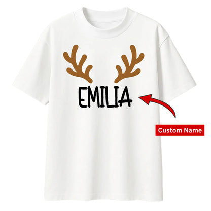 Custom Reindeer Antler Name Christmas Oversized T-Shirt