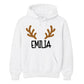 Custom Reindeer Antler Name Christmas Unisex Hoodie