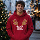 Custom Reindeer Antler Name Christmas Unisex Hoodie