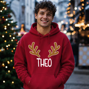 Custom Reindeer Antler Name Christmas Unisex Hoodie