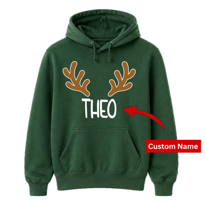 Custom Reindeer Antler Name Christmas Unisex Hoodie