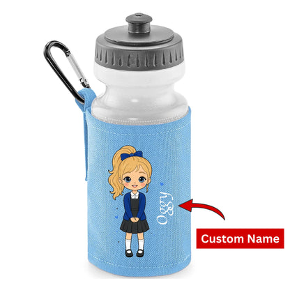 Personalised Kids Water Bottle with Custom Name School Girl Design