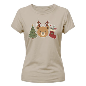Cute Christmas Bear & Tree Joy Graphic Ladies T-Shirt