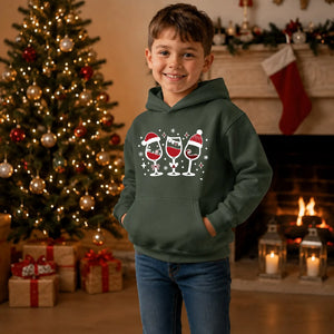 Cute Christmas Red Wine Glasses Kids Hoodie