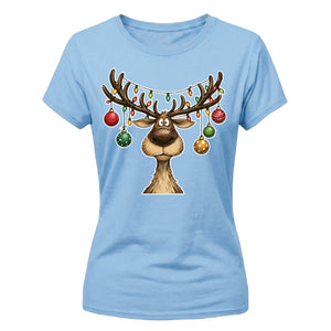 Cute Reindeer Baubles Graphic Christmas Ladies T-Shirt