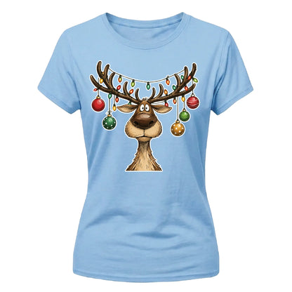 Cute Reindeer Baubles Graphic Christmas Ladies T-Shirt