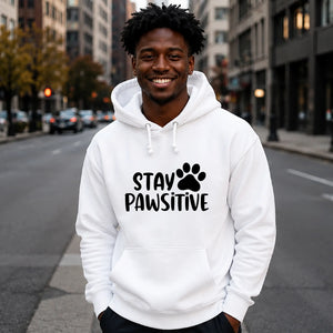 Cute Stay Pawsitive Paw Print Graphic Unisex Hoodie