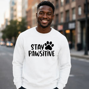 Cute Stay Pawsitive Paw Print Graphic Unisex Sweatshirt