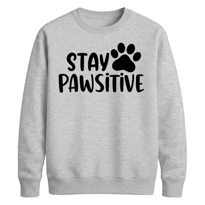 Cute Stay Pawsitive Paw Print Graphic Unisex Sweatshirt