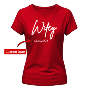 Custom Wedding Date Script Graphic Bride Ladies T-Shirt