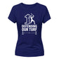 Defending Our Turf Women's Cricket Printed Ladies Fit T-Shirt - England Cricket World Cup 2026