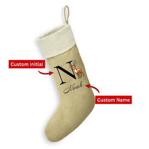 Custom Initial Reindeer Christmas Stocking