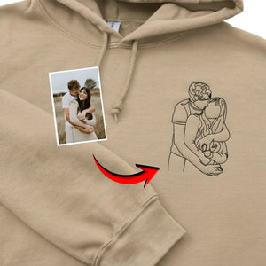 Love, Unspoken Personalised Outline Couple Image Sketch Embroidered Hoodie - EWB102