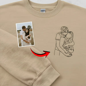 Love, Unspoken Personalised Outline Couple Image Sketch Embroidered SweatShirt - EWB102