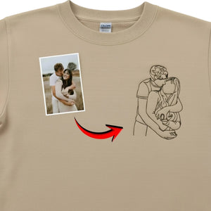 Personalised Outline Couple Image Sketch Embroidered T-Shirt - EWB102