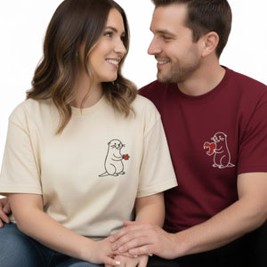 Two Halves, One Heart Couple Sketch Embroidery T-Shirt - EWB104