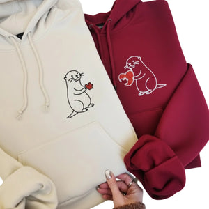 Two Halves, One Heart Couple Embroidery Hoodie - EWB104