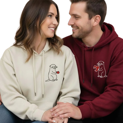 Two Halves, One Heart Couple Embroidery Hoodie - EWB104