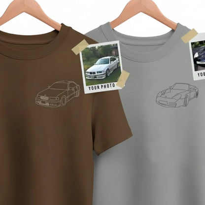 Automobile Personalised Image Outline Sketch Embroidery T-Shirt - EWB108