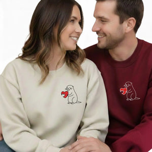 Heart Puzzle Sketch Couple Embroidery Sweatshirt - EWB111