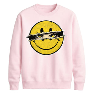 Edgy Ripped Smiley Face Anime Eyes Graphic Unisex Sweatshirt