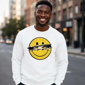 Edgy Ripped Smiley Face Anime Eyes Graphic Unisex Sweatshirt