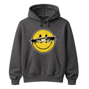 Edgy Ripped Smiley Face Anime Eyes Graphic Unisex Hoodie