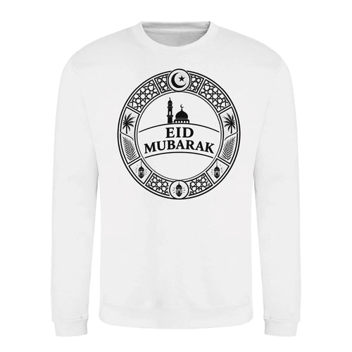 Emblem Graphic Mosque Eid Mubarak Printed Unisex Sweatshirt