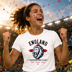 England Supporters Club Football Shirt Ladies T-Shirt Top Womens Fit Lion World Cup 2026 UK Fan