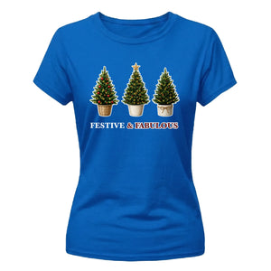 Festive And Fabulous Potted Trees Christmas Ladies T-Shirt