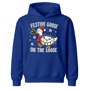 Festive Goose On The Loose Christmas Kids Hoodie