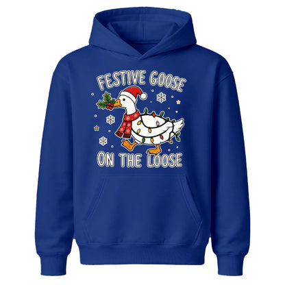 Festive Goose On The Loose Christmas Kids Hoodie