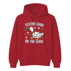 Festive Goose On The Loose Christmas Unisex Hoodie
