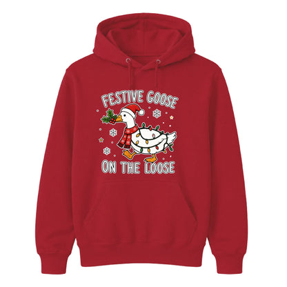 Festive Goose On The Loose Christmas Unisex Hoodie