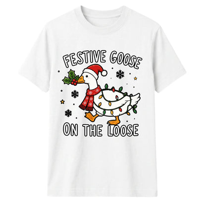Festive Goose On The Loose Christmas Unisex T-Shirt