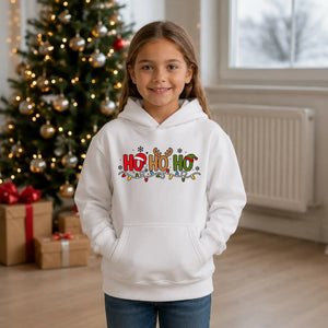 Festive Ho Ho Ho Santa Reindeer Elf Christmas Kids Hoodie