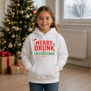 Festive Merry Drunk I'm Christmas Kids Hoodie