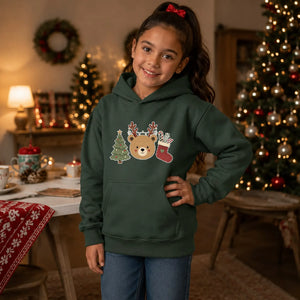 Festive Reindeer Bear Tree & Stocking Christmas Kids Hoodie
